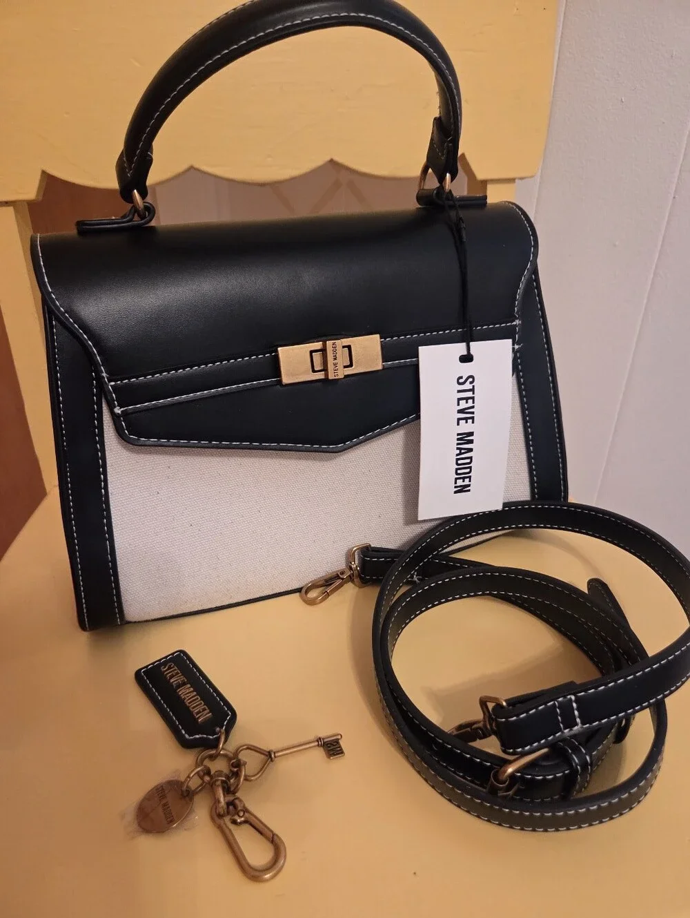 NWT Steve Madden Top-Handle Satchel with Crossbody Strap Hang Tag Charms